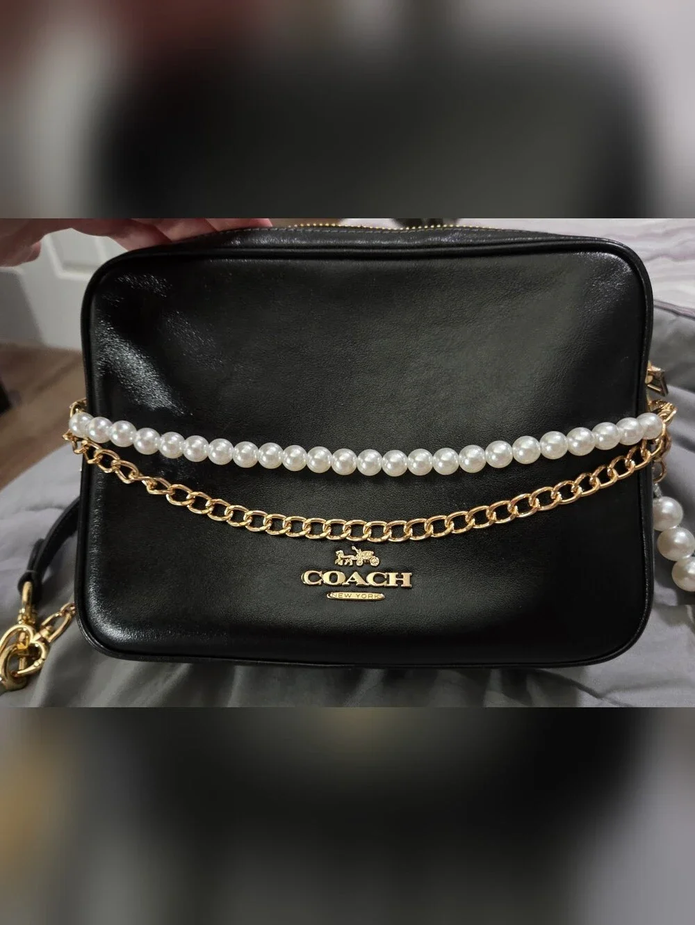 COACH Carey Black Leather Crossbody Bag with Wristlet